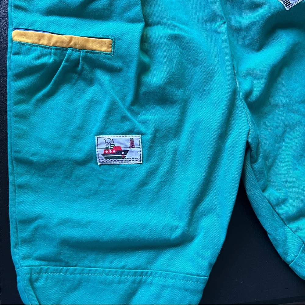 Vintage 1990s Art Viti Color block Green Blue Romper Overalls Unisex Kids Retro - Picture 14 of 15
